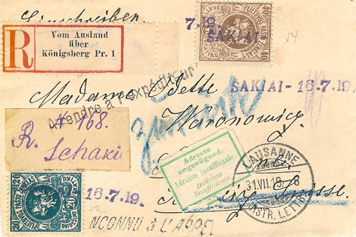 Sakiai 1919 registered cover